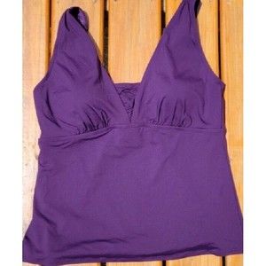 Lands' End Purple 18 D  Tankini Top V-Neck Swim Solid Padded Tummy Control S623